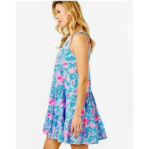 Lilly Pulitzer Trina Dress Bondi Blue My Little Peony, Spring Summer Beachy | XL - Picture 4 of 11